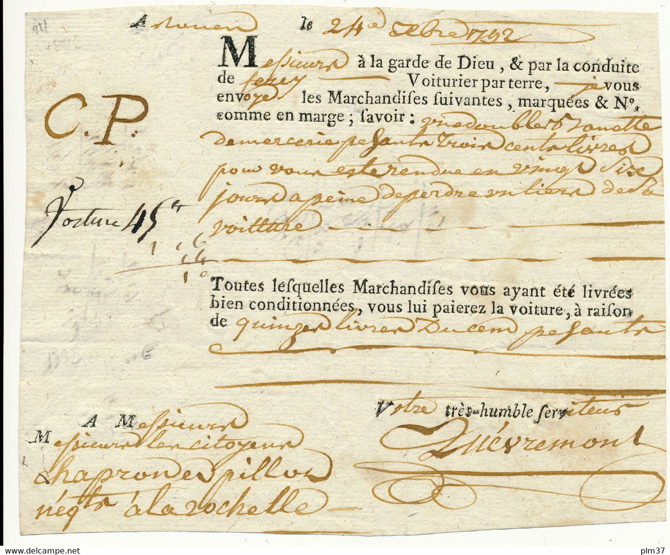 Lettre De ROULAGE, 1792 - Transport De ROUEN à LA ROCHELLE - ... - 1799