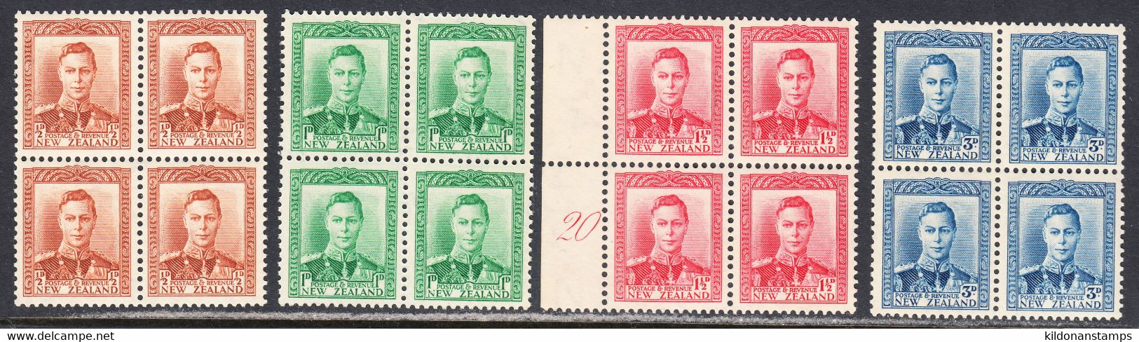 New Zealand 1938-44 Mint No Hinge, Sc# ,SG 603,604,608,609 - Neufs