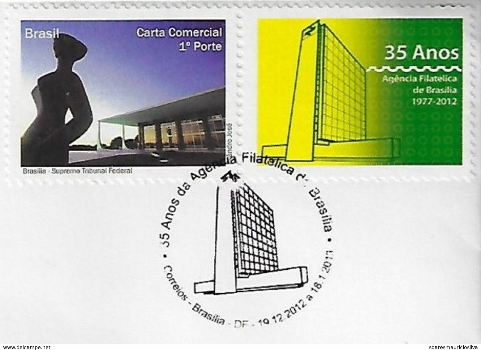 Brazil 2012 Cover With Personalized Stamp + Cancel Postmark 35 Years Of The Philatelic Agency Of Brasília - Gepersonaliseerde Postzegels