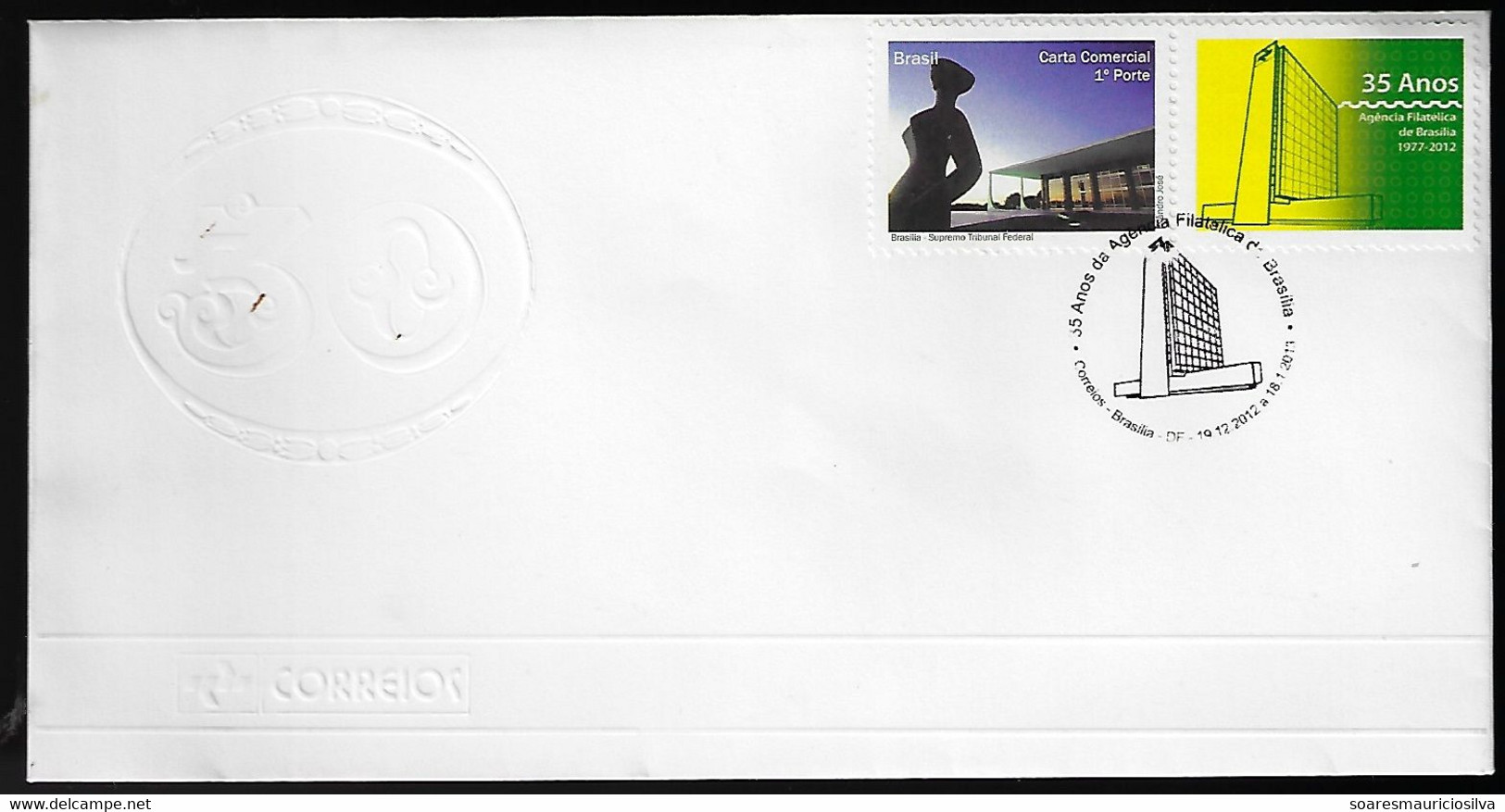 Brazil 2012 Cover With Personalized Stamp + Cancel Postmark 35 Years Of The Philatelic Agency Of Brasília - Gepersonaliseerde Postzegels