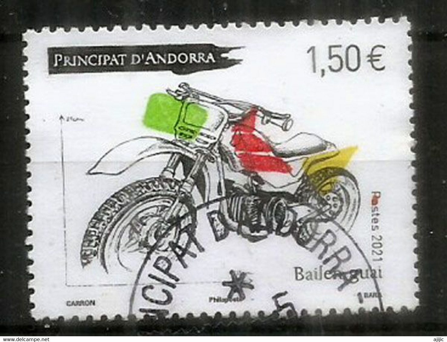 Atelier Bailén Motos (Moto Bailen Guai,fabriqué En Andorre). Un Timbre Oblitéré , 1 ère Qualité. Année 2021 - Used Stamps