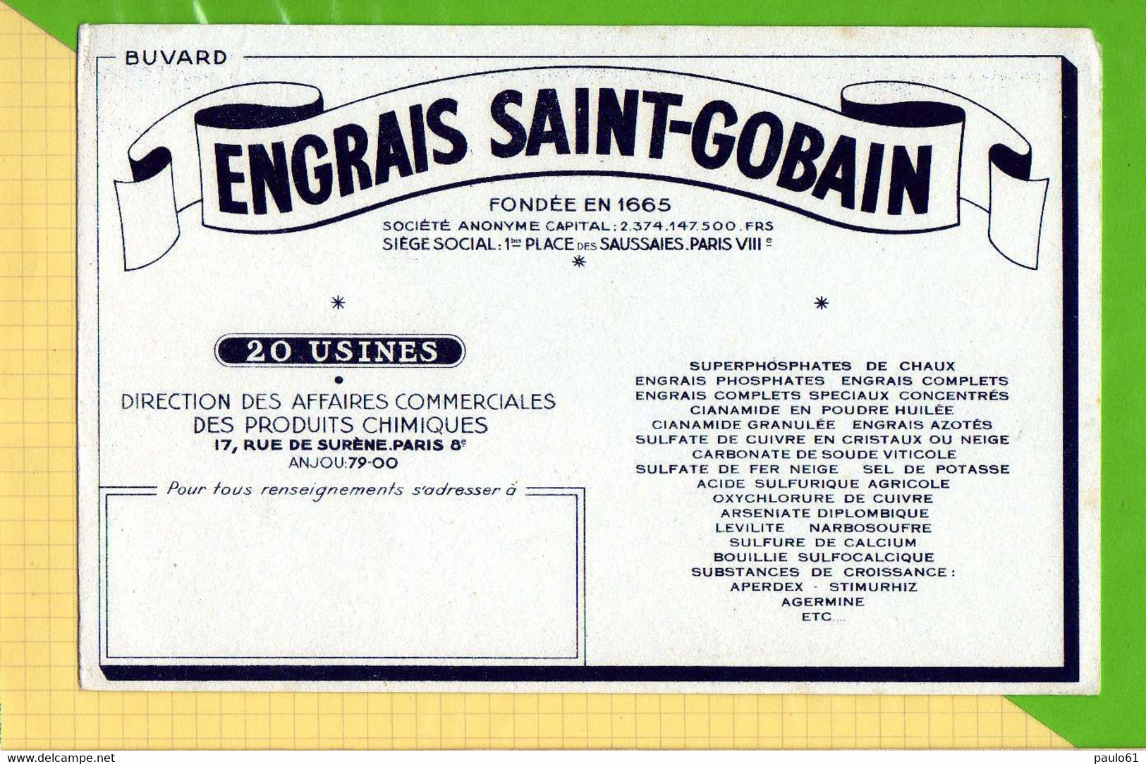 Buvard & Blotting Paper :   Engrais SAINT GOBAIN - Agriculture