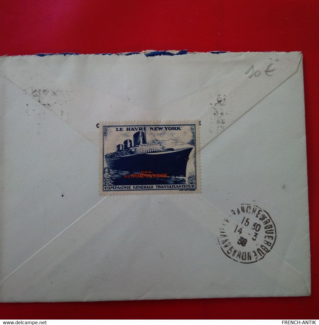 LETTRE PARIS POUR VILLEFRANCHE DE ROUERGUE TIMBRE SURCHARGE ET VIGNETTE LE HAVRE NEW YORK - Covers & Documents