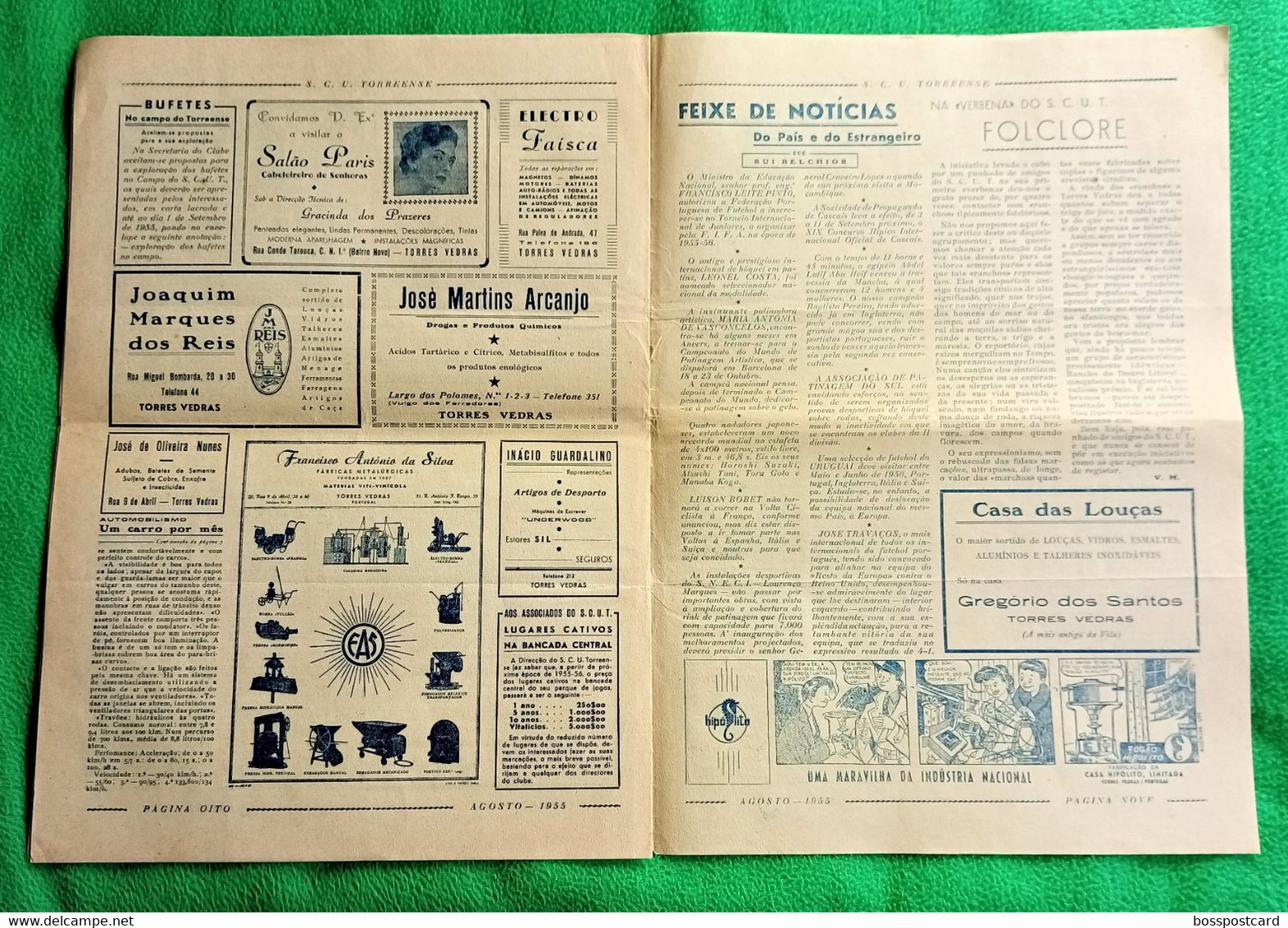 Torres Vedras - Jornal Torreense Nº 8 De Agosto De 1955 - Sport Club União, 1ª Divisão - Futebol - Estádio - Informations Générales