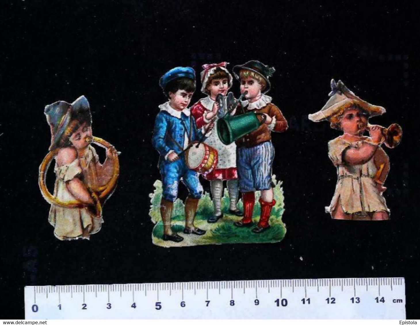 ►  Lot 3 Decoupis  XIXeme - Troupe D' Enfants Soufflant Dans Cor Trompette Et Arrosoire (watering Can) - Enfants