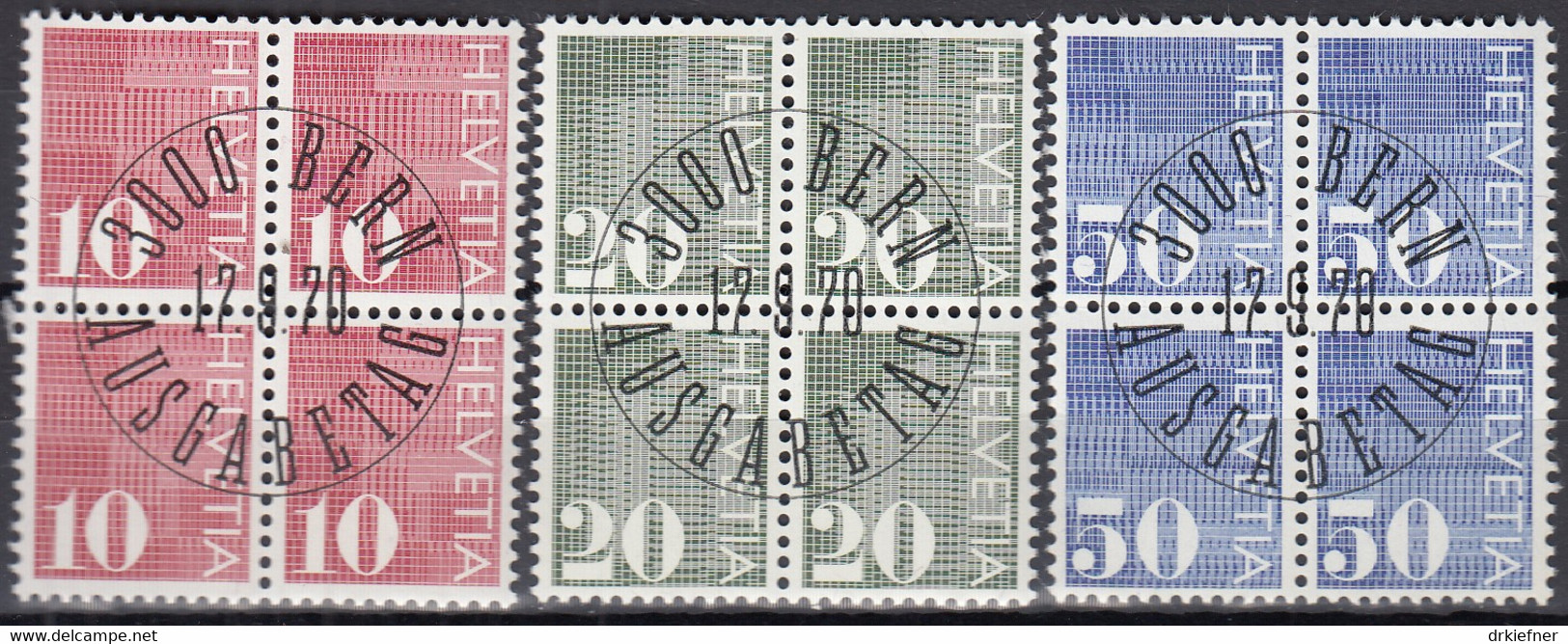 SCHWEIZ 933-935, 4erBlock Gestempelt, Mit 2x 933 R II, 2x  934 R, II, 2x 935 Ya R II, Ziffer Auf Muster, 1970 - Rouleaux