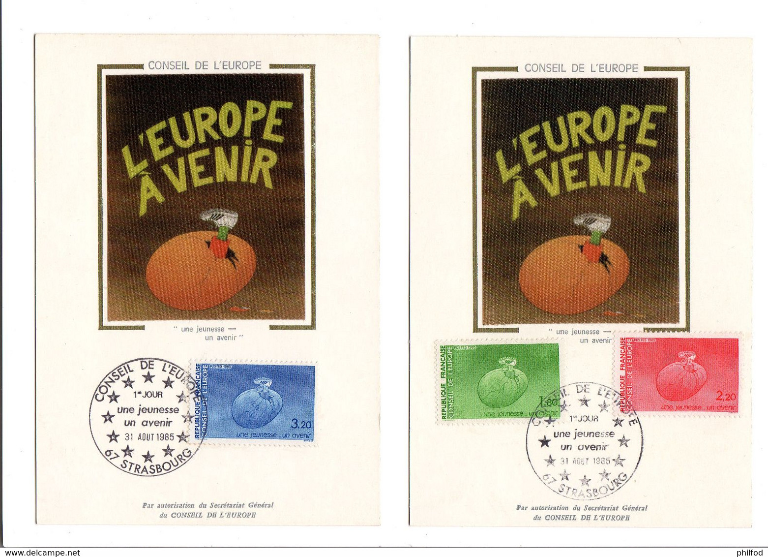 1985 – Conseil De L'Europe - Une Jeunesse Un Avenir  -   2   Cartes Maxi - Altri & Non Classificati