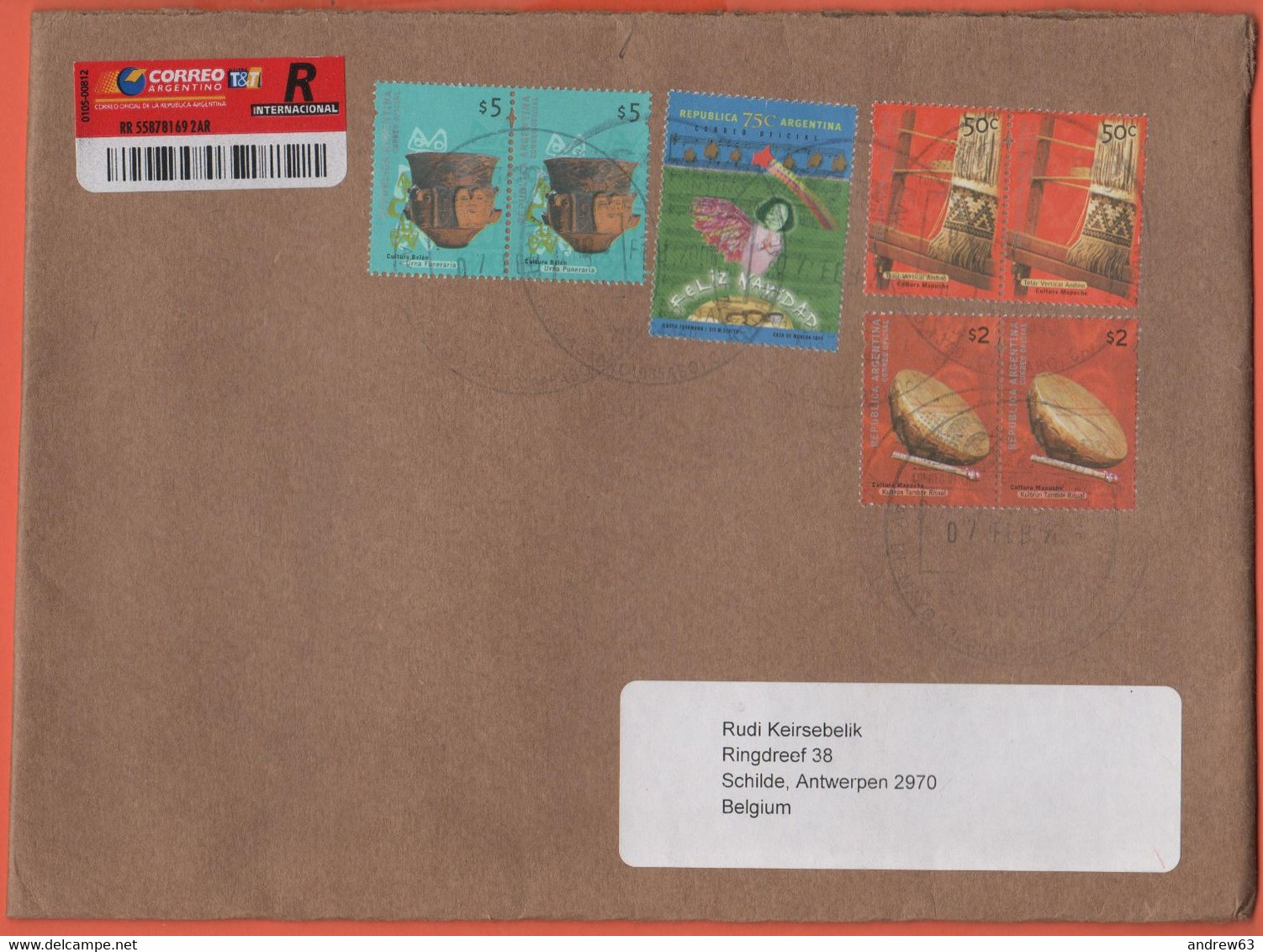 ARGENTINA - 2006 - 7 Stamps - Registered - Medium Envelope - Viaggiata Da Buenos Aires Per Schilde, Belgium - Covers & Documents