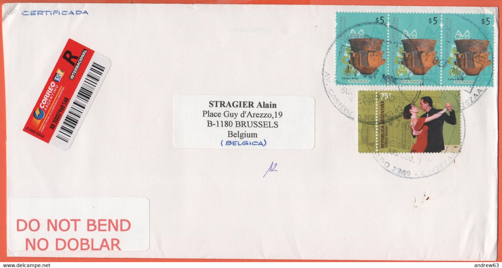 ARGENTINA - 2004 - 4 Stamps - Registered - Medium Envelope - Viaggiata Da Buenos Aires Per Bruxelles, Belgium - Briefe U. Dokumente