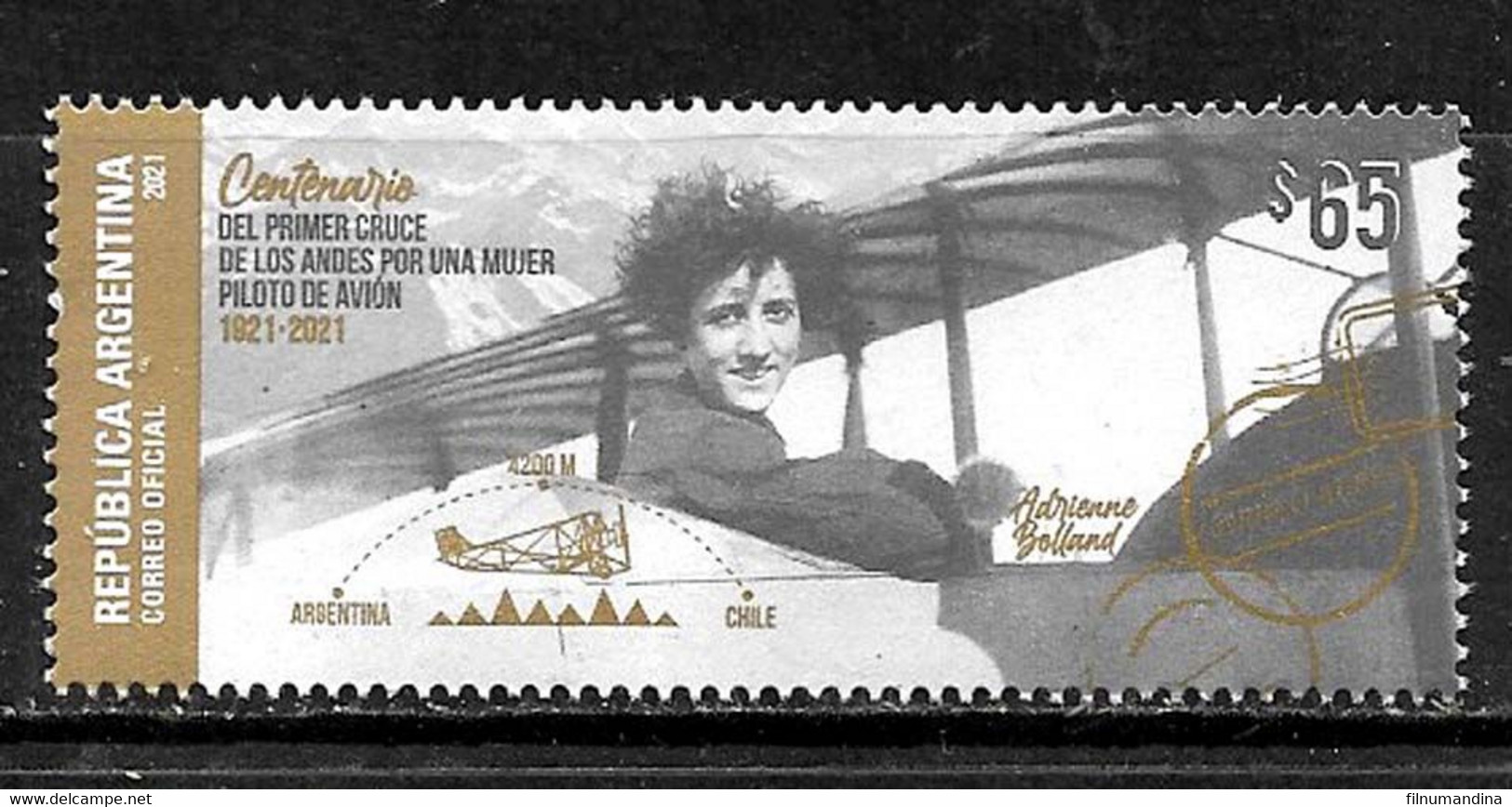 #10001 ARGENTINE,ARGENTINA 2021 AVIATION 100° ANIV.FIRST WOMEN PILOT CROSSING ANDES MOUNTAINS NEUF,MNH, - Nuevos