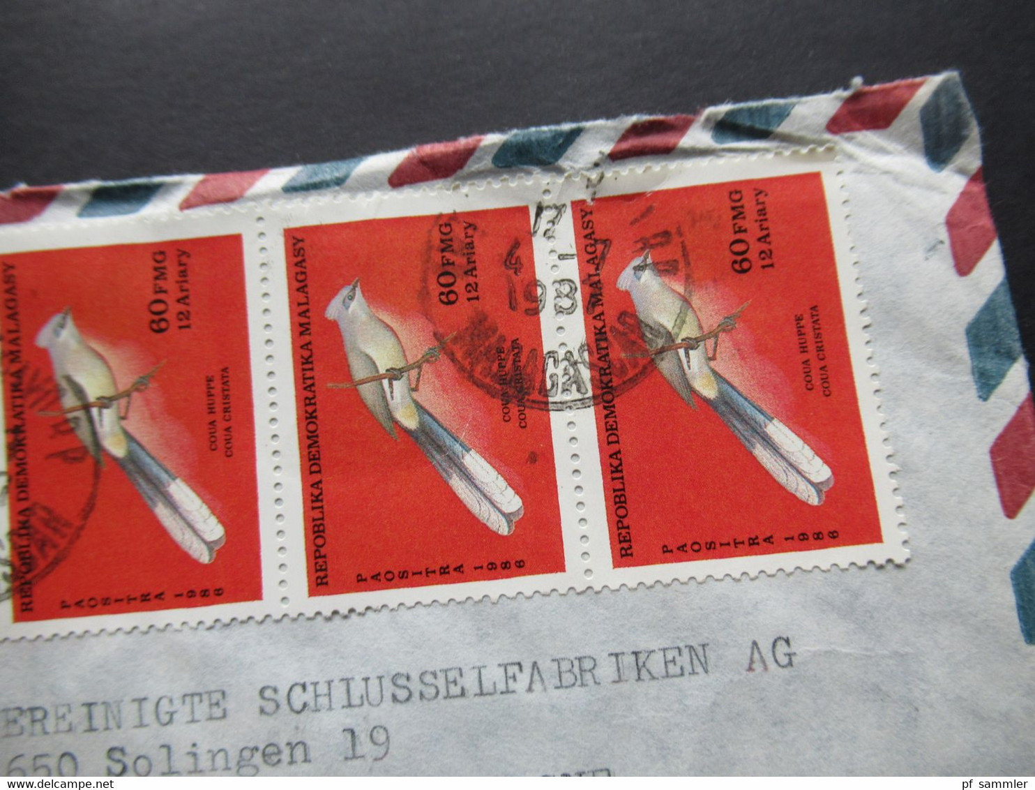 Malagasy / Madagaskar 1986 / 87 MeF Motivmarke Coua Huppe / Kuckuck Par Avion Air Mail Nach Solingen - Madagaskar (1960-...)