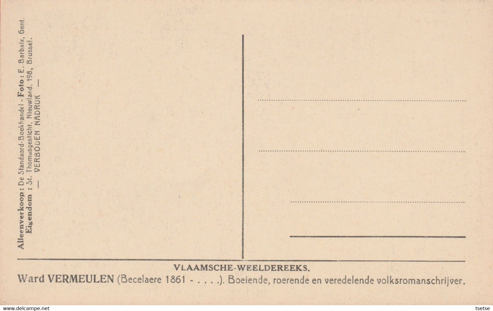 Beselare - Ward Vemeulen ... Volksromanschrijver ( Verso Zien ) - Zonnebeke