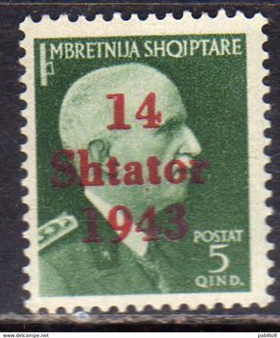 ALBANIA OCCUPAZIONE TEDESCA GERMAN OCCUPATION 1943 SOPRASTAMPATO 14 SHTATOR SETTEMBRE OVERPRINTED 5q MNH - Duitse Bez.: Albanië