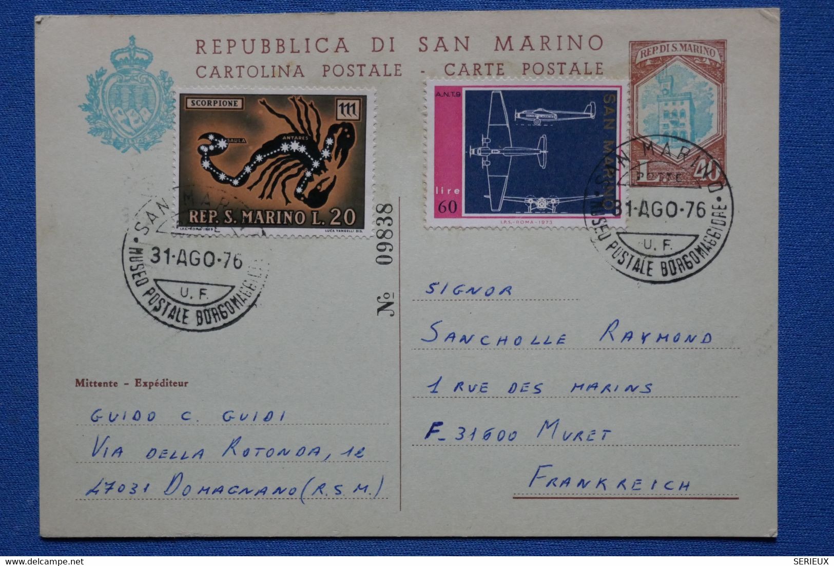 T3 SAN MARINO  BELLE CARTE  1976   VOYAGEE DOMAGNANO A MURET FRANCE+ AFFRANCH. PLAISANT - Lettres & Documents