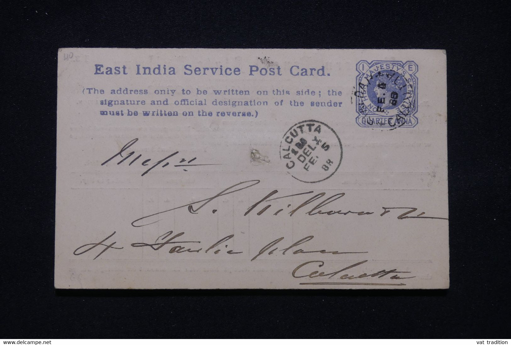 INDE ANGLAISE - Entier Postal Avec Repiquage Au Dos ( Eastern Bengal Stait Railway ) Pour Calcutta En 1888 - L 98380 - 1882-1901 Empire