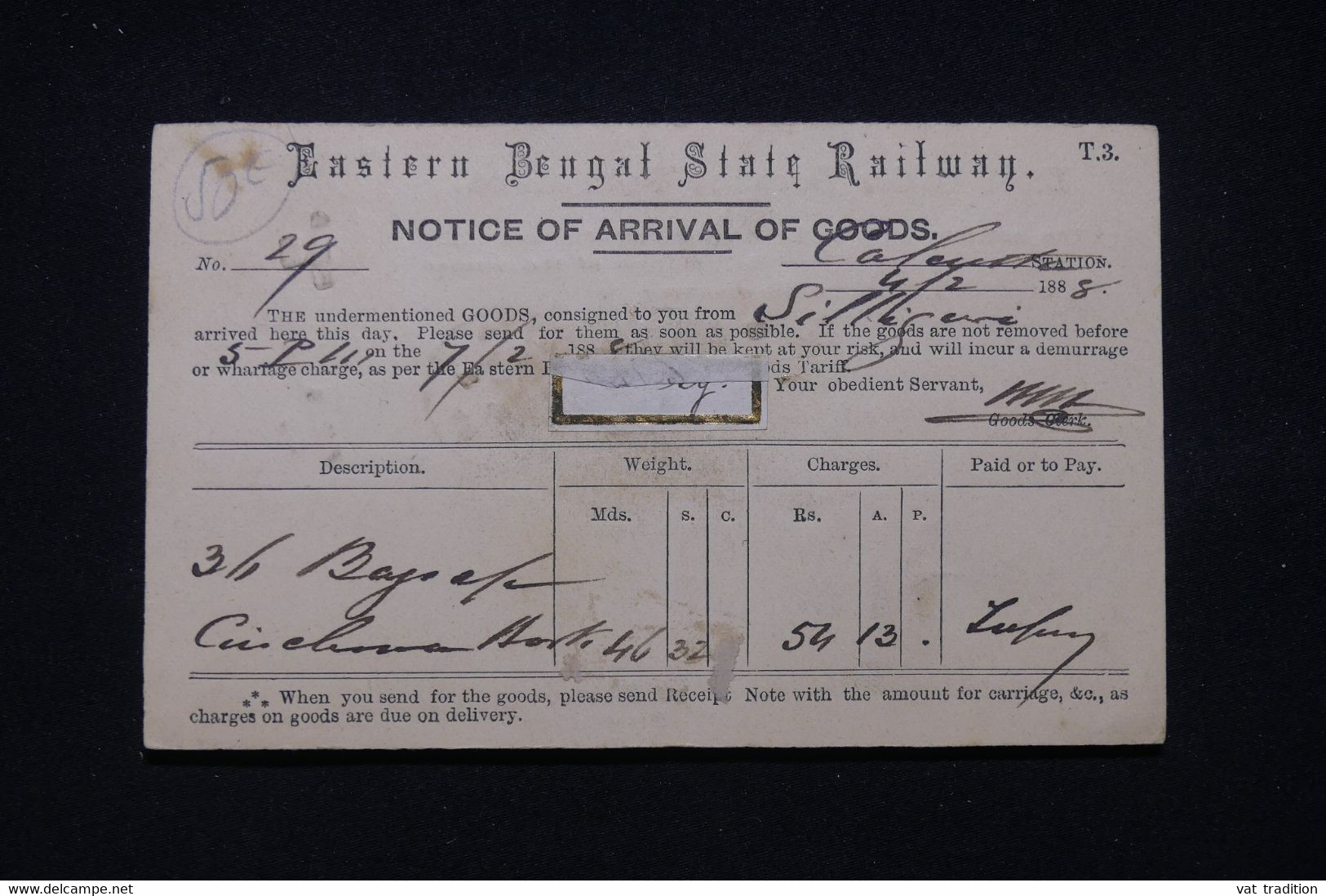 INDE ANGLAISE - Entier Postal Avec Repiquage Au Dos ( Eastern Bengal Stait Railway ) Pour Calcutta En 1888 - L 98380 - 1882-1901 Empire