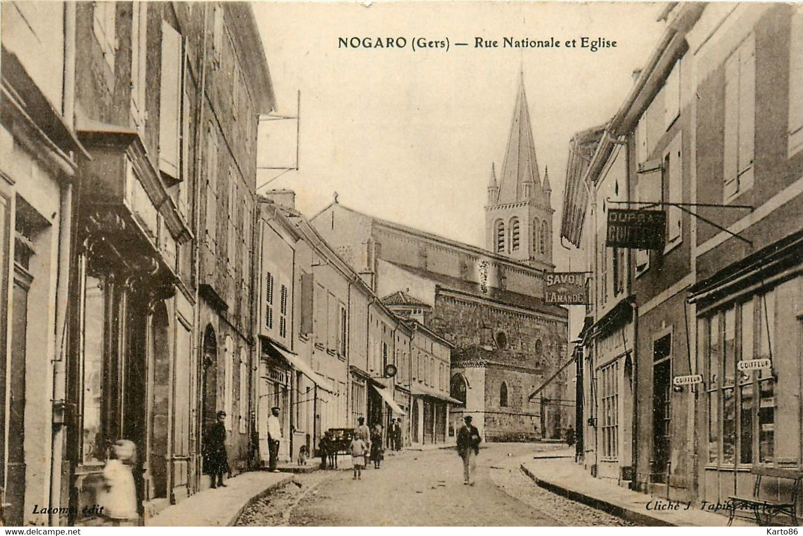 Nogaro * La Rue Nationale Et église * Coiffeur DUPRAT - Nogaro