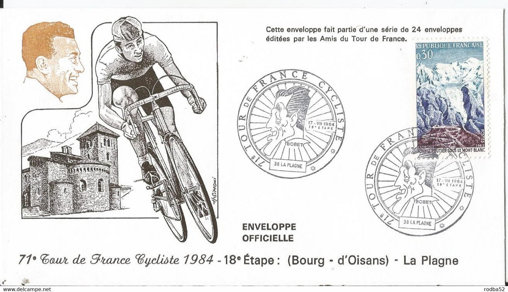 Enveloppe Tour De France Cycliste 1984 - Bourg D'oisans - La Plagne Cyclisme Philatélie Isère Savoie - Ciclismo