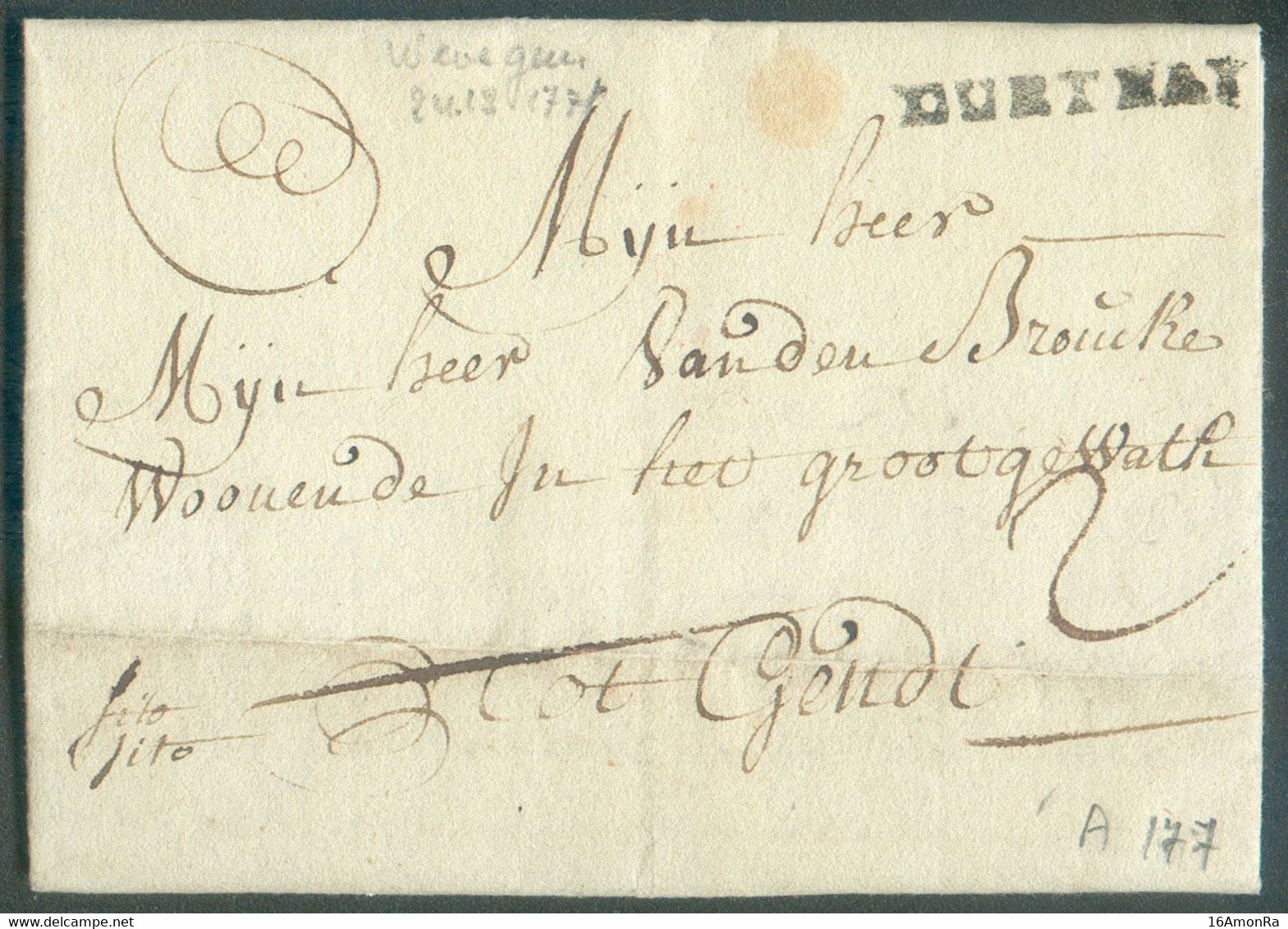 LAC De WEVELGHEM Le 4 Décembre 1771 + Griffe COURTRAY vers Gand; Port '2' (encre).  TB  - 18114 - 1714-1794 (Oostenrijkse Nederlanden)