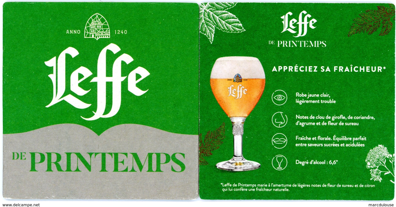 Leffe De Printemps. Anno 1240. Marie L'amertume De Légères Notes De Fleur De Sureau Et De Citron. France. - Portavasos