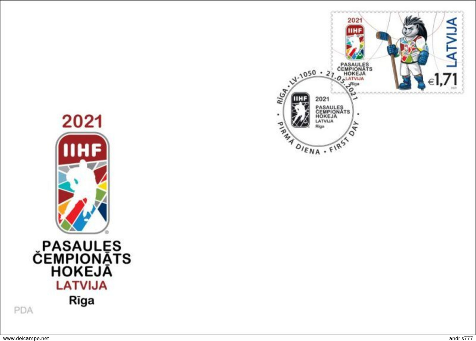 Latvia Lettland Lettonie 2021 (07) Ice Hockey IIHF World Championship - Riga - Hedgehog Spiky (unaddressed FDC) - Letland