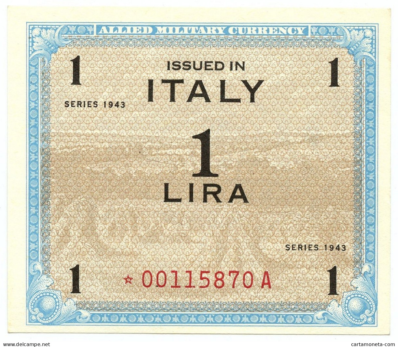 1 LIRA OCCUPAZIONE AMERICANA IN ITALIA MONOLINGUA ASTERISCO 1943 QFDS - Occupation Alliés Seconde Guerre Mondiale