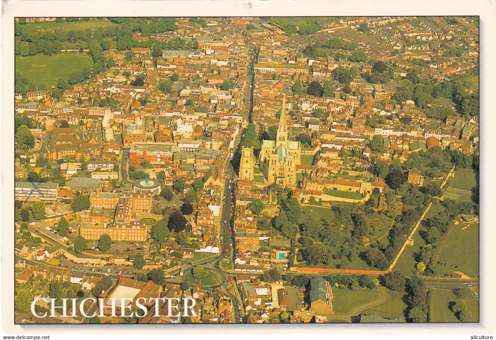 A5823- Cathedral, Skyline, Panorama City Chichester From Air, West Sussex, England United Kingdom Stamp Postcard - Chichester