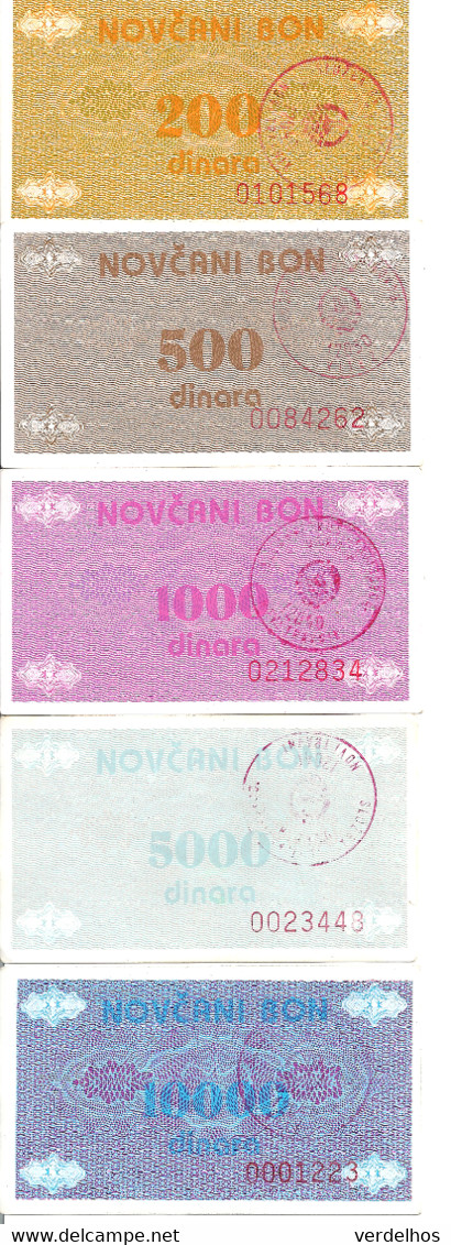 BOSNIE-HERZEGOVINE 200-500-1000-5000-10000 DINARA ND1992 VF+ P 48-49-50-51-52 ( 5 Billets ) - Bosnia Y Herzegovina
