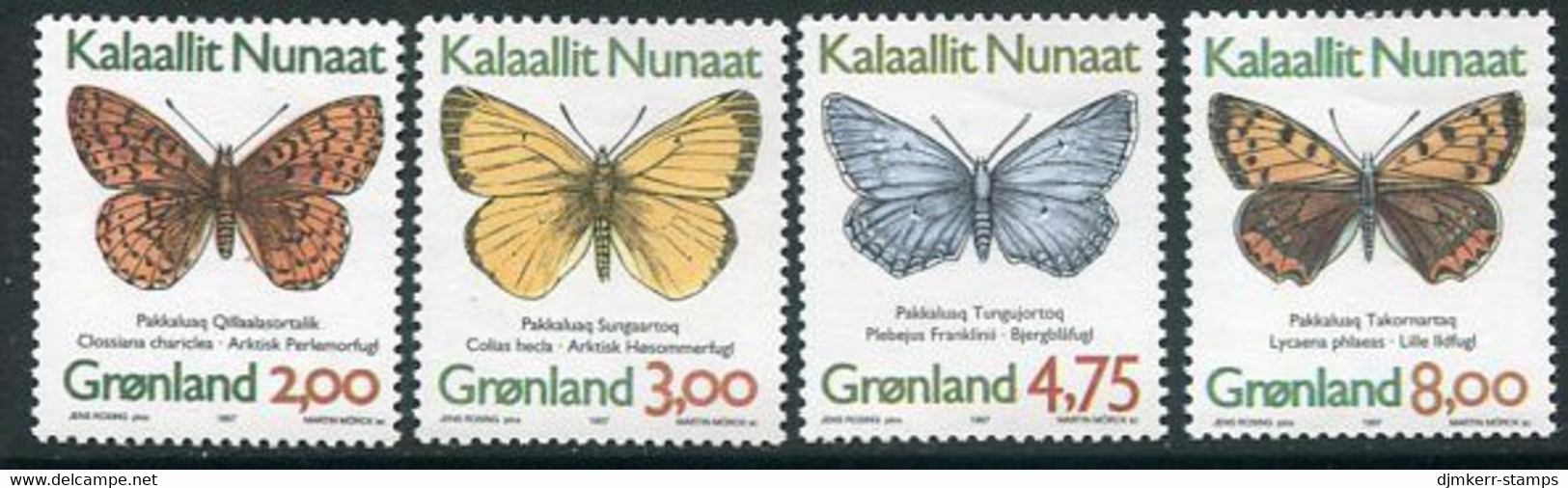 GREENLAND 1997 Butterflies Fluorescent Paper  MNH / **.  Michel 301y-304y - Nuovi