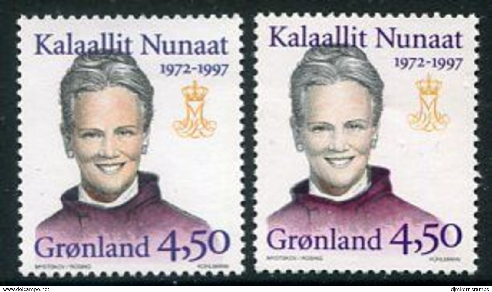 GREENLAND 1997 Queen Margarethe Silver Jubilee On Both Papers  MNH / **.  Michel 300x-y - Unused Stamps