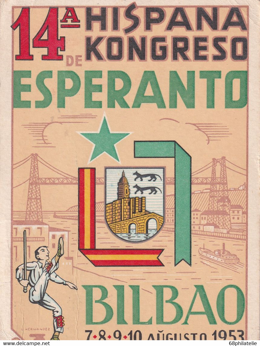ESPAGNE 1953  CARTE ESPERANTO DE BILBAO - Esperanto