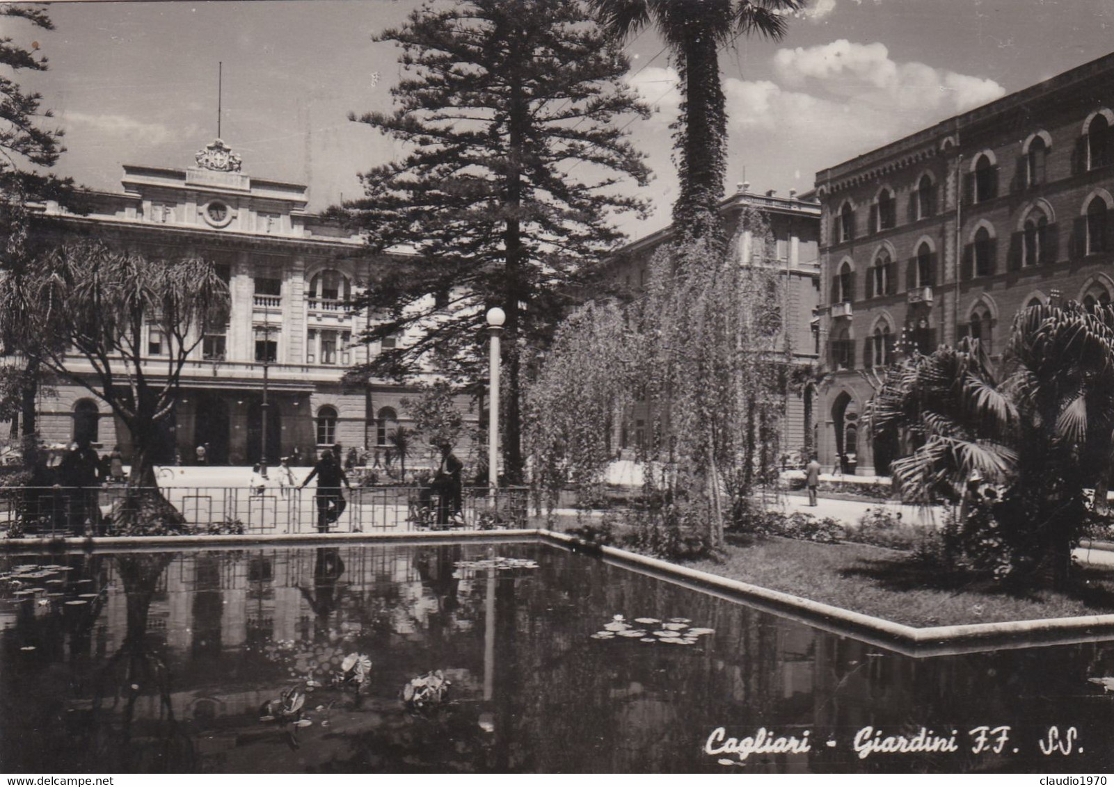 CAGLIARI - CARTOLINA - GIARDINI F.F. S.S. - VIAGGIATA - FRANCOBOLLO ASPORTATO - Cagliari