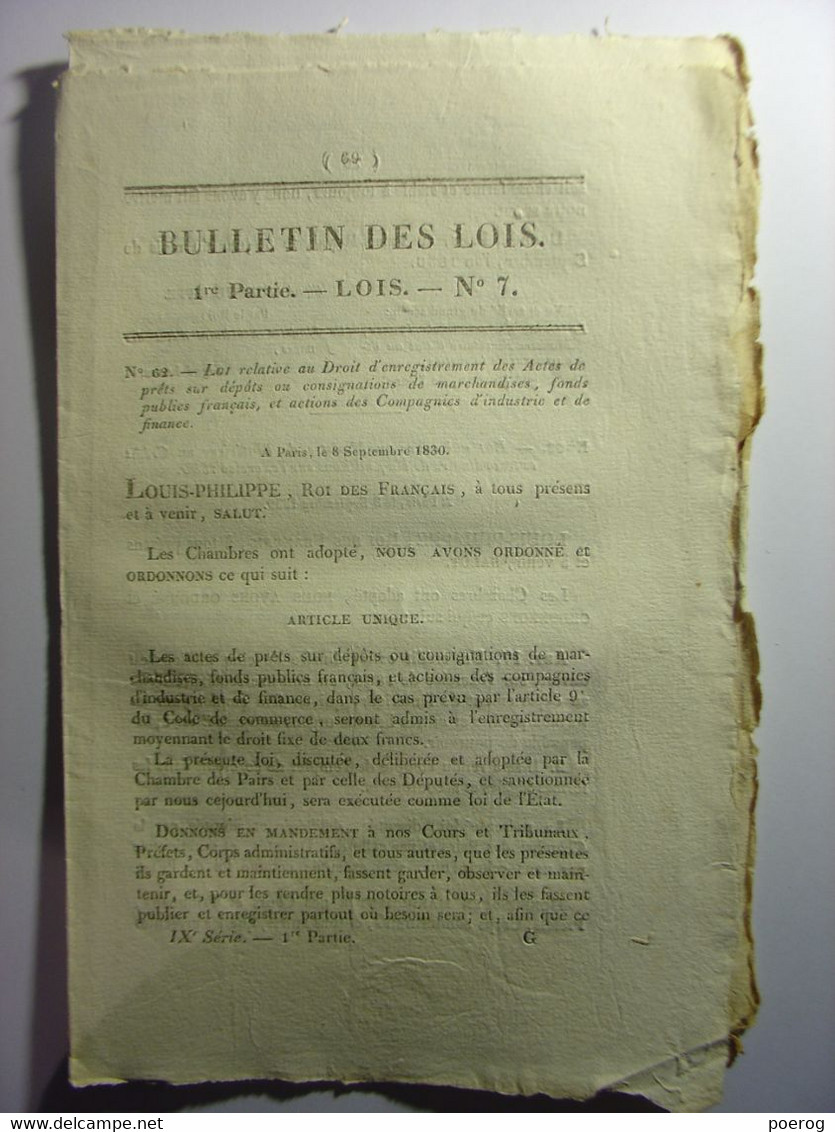 BULLETIN DES LOIS 1830 - RETOUR DES FRANCAIS BANNIS EN 1816 (LOI CONTRE LES REGICIDES) - CREDIT POUR MINISTRE INTERIEUR - Décrets & Lois