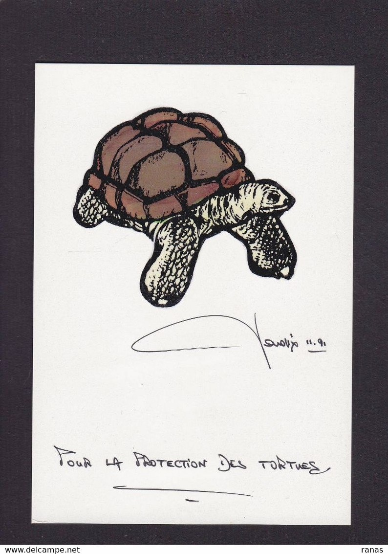 CPM Tortue Turtle Satirique Politique Tirage Limité Numéroté Signé Par JIHEL Non Circulé Voir Dos Dessin Original - Tortugas