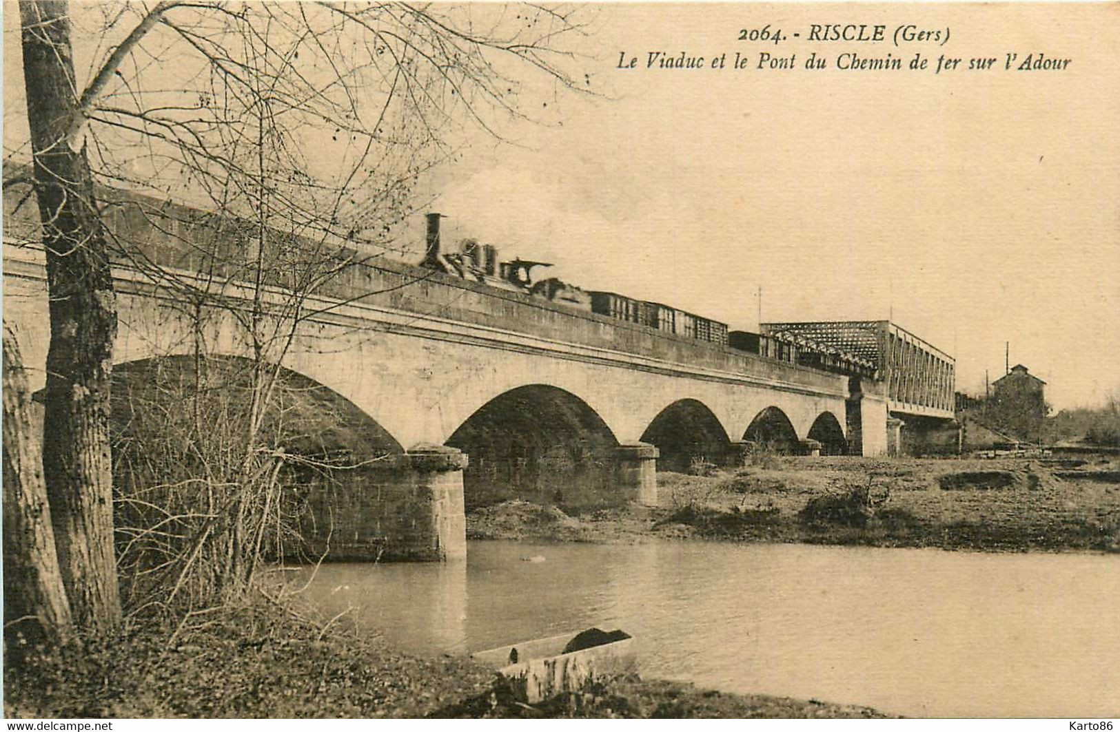 Riscle * Le Viaduc Et Le Pont De La Ligne Chemin De Fer Sur L'adour * Passage D'un Train - Riscle