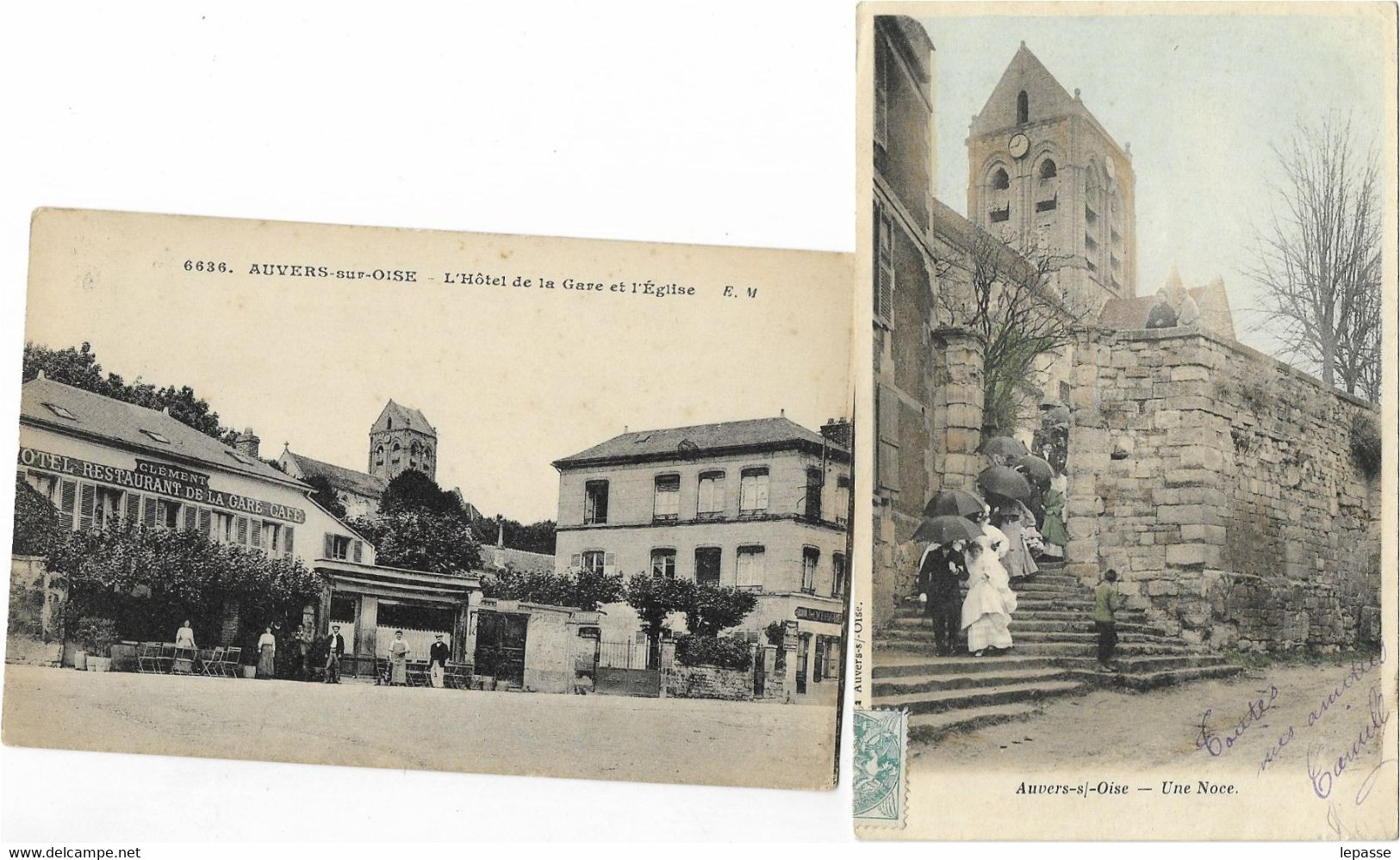 95 CPA AUVERS SUR OISE LOT DE 2 CARTES L HOTEL DE LA GARE ET UNE NOCE - Auvers Sur Oise