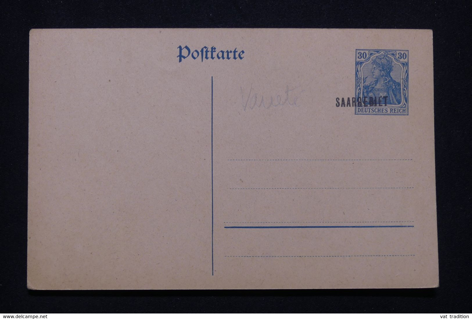SARRE - Entier Postal Type Germania Avec Variété De Surcharge Décalée,  Non Circulé - L 98425 - Enteros Postales