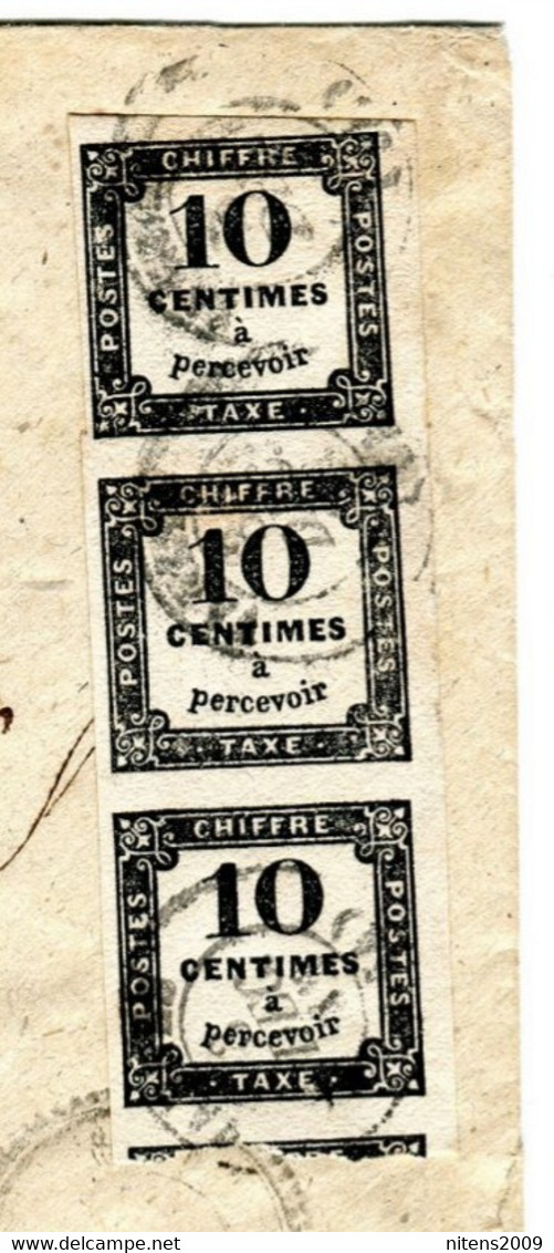 Enveloppe De Questembert Pour Vannes Taxe 30c Yv No°2 Type 2 En Bande De 3très Grandes Marges  3 Décembre 1862 Sup - 1859-1959 Cartas & Documentos