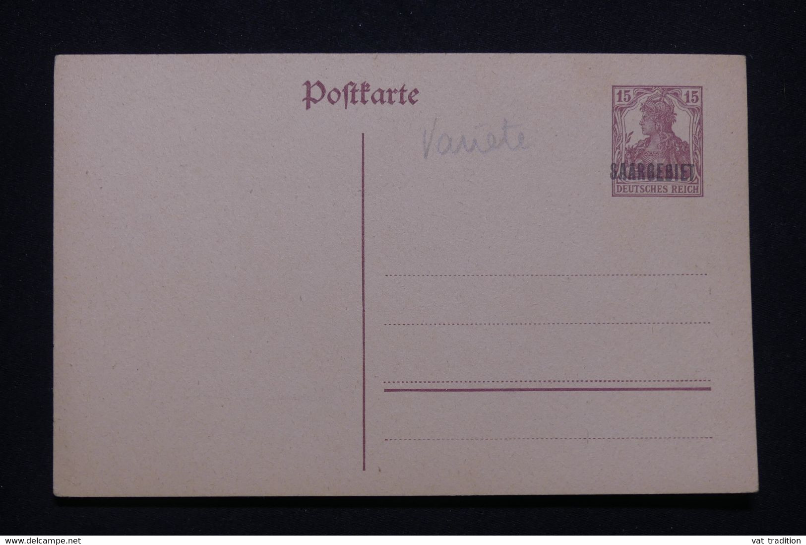 SARRE - Entier Postal Type Germania Avec Variété De Surcharge Décalée,  Non Circulé - L 98427 - Enteros Postales