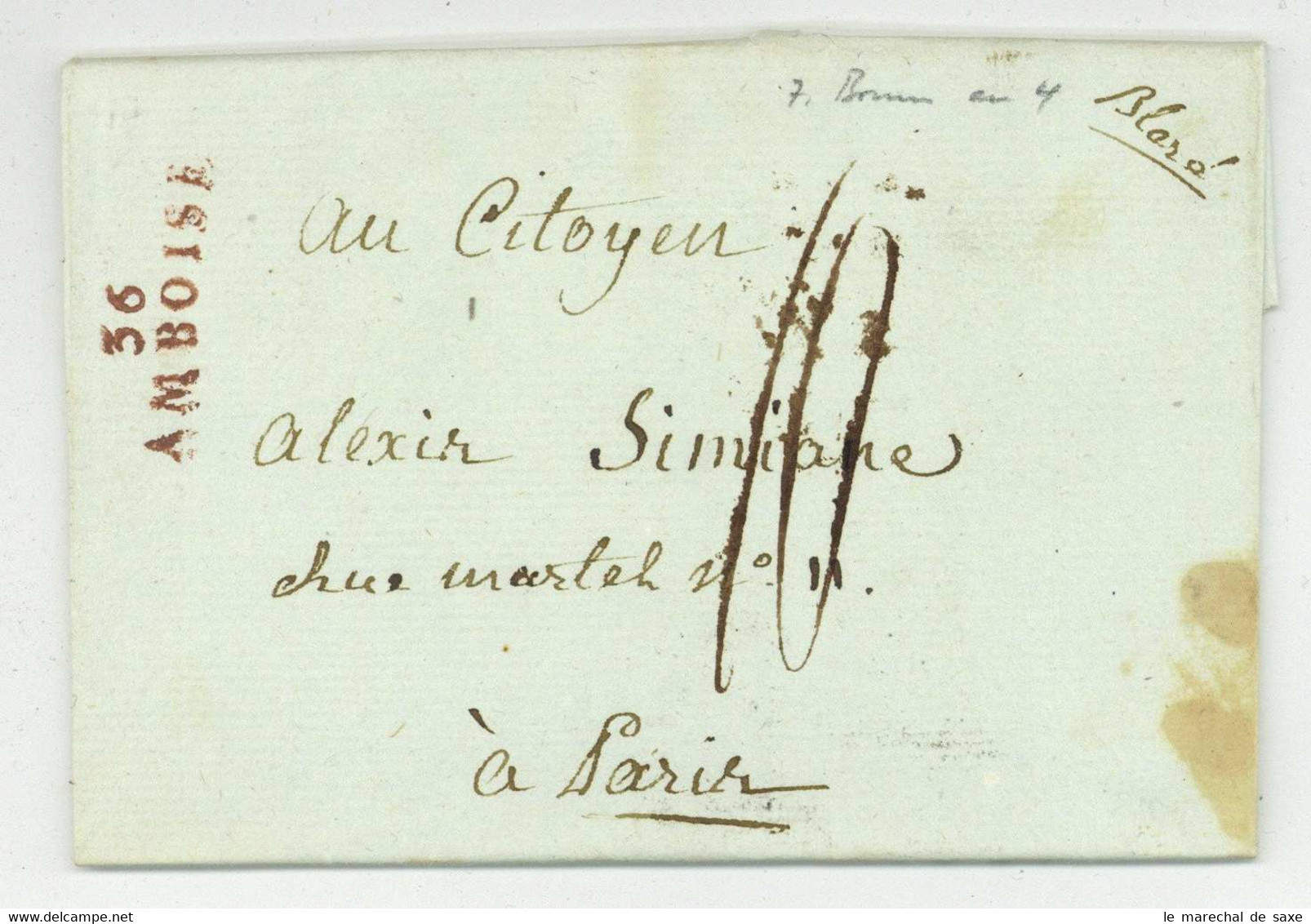 Blere (m) 36 AMBOISE Pour Paris 1795 - 1701-1800: Precursors XVIII