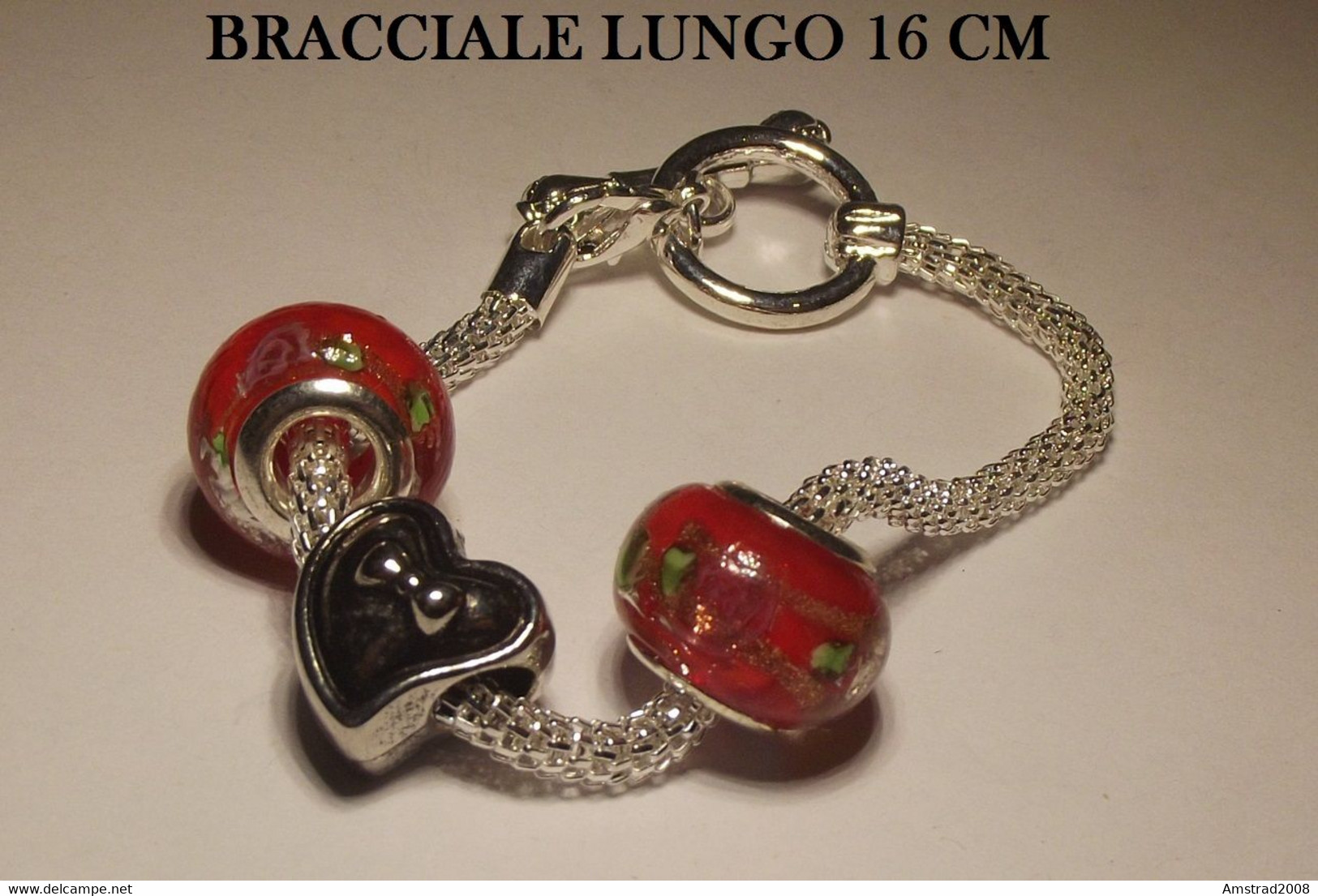 BRACCIALE TIPO MORELLATO COLORE ROSSO CON CHARM FORMA DI CUORE MODA DONNA BRACELET S. VALENTINO SHARON W - Armbänder