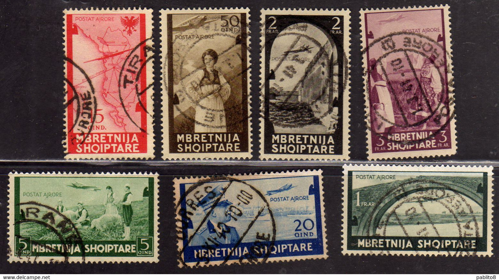 ALBANIA SHQIPTARE 1940 AIR MAIL POSTA AEREA SERIE COMPLETA COMPLETE SET USATA USED OBLITERE' - Albanie