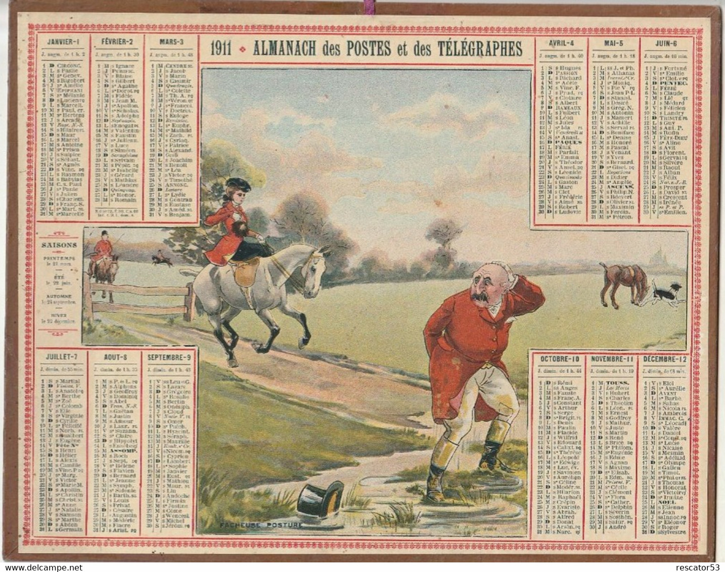 Rare Calendrier 100 % D'époque 1911 - Tamaño Pequeño : 1901-20