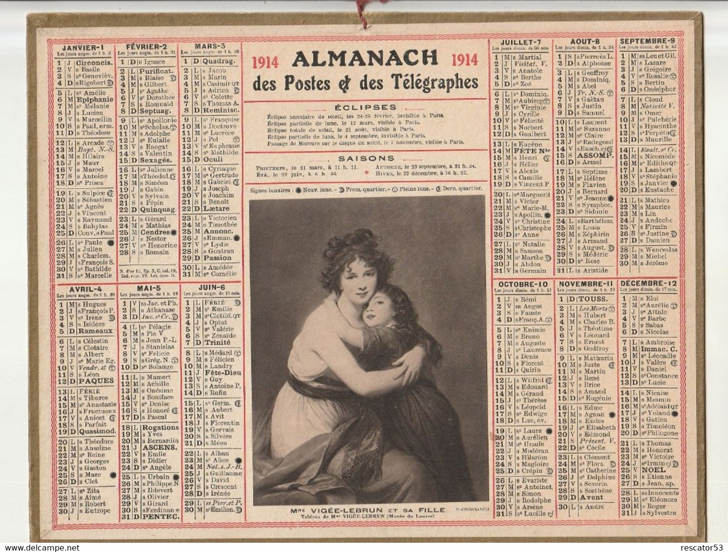 Rare Calendrier 100 % D'époque 1914 - Petit Format : 1901-20