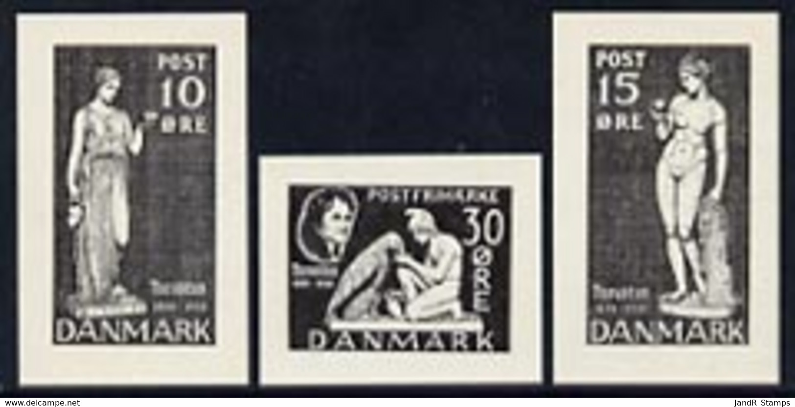 Denmark 1938 Set Of 3 Essays For Thorvaldsen Issue In Black (10, 15 & 30 Ore) On Ungummed Paper - Other & Unclassified