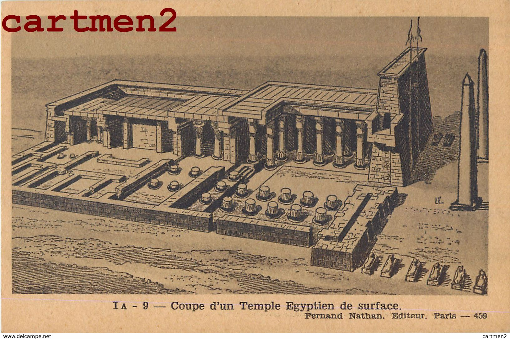 1 CPA : EGYPTE EGYPTOLOGIE ABOU-SIMBEL PYRAMIDES GIZEH DEÏR-EL-BAHARI RAMSES IPSAMBOUL TELL-EL-AMARNA FERNAND NATHAN