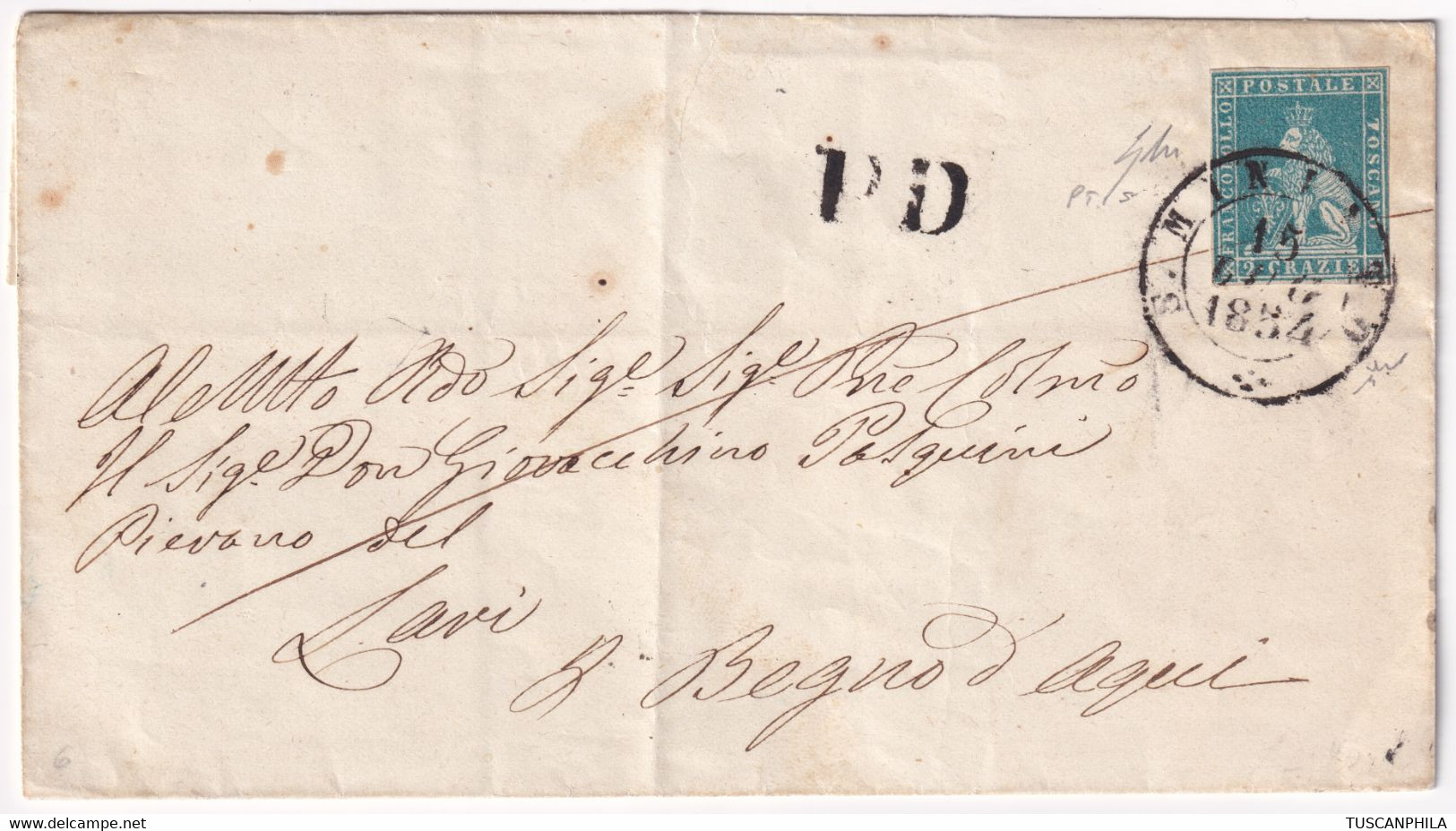 1854 15 Lug 2 Cr Sass 5 Su Sovracoperta Da S.Miniato Pt.5 X Bagno D'Acqui F.Chiav - Toskana