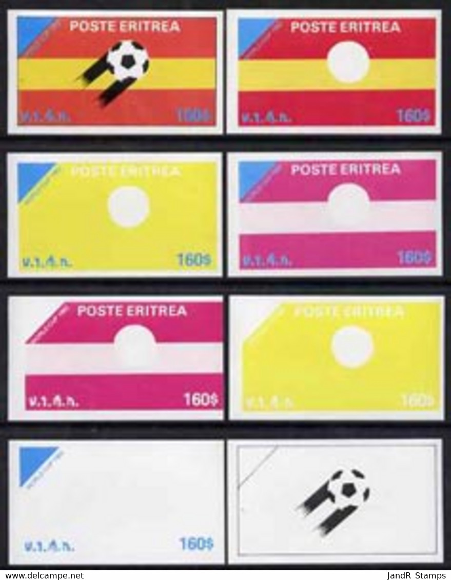 Eritrea 1982 Football World Cup Imperf Souvenir Sheet ($160) Set Of 8 Progressive Colour Proofs Comprising The 4 Individ - Erythrée