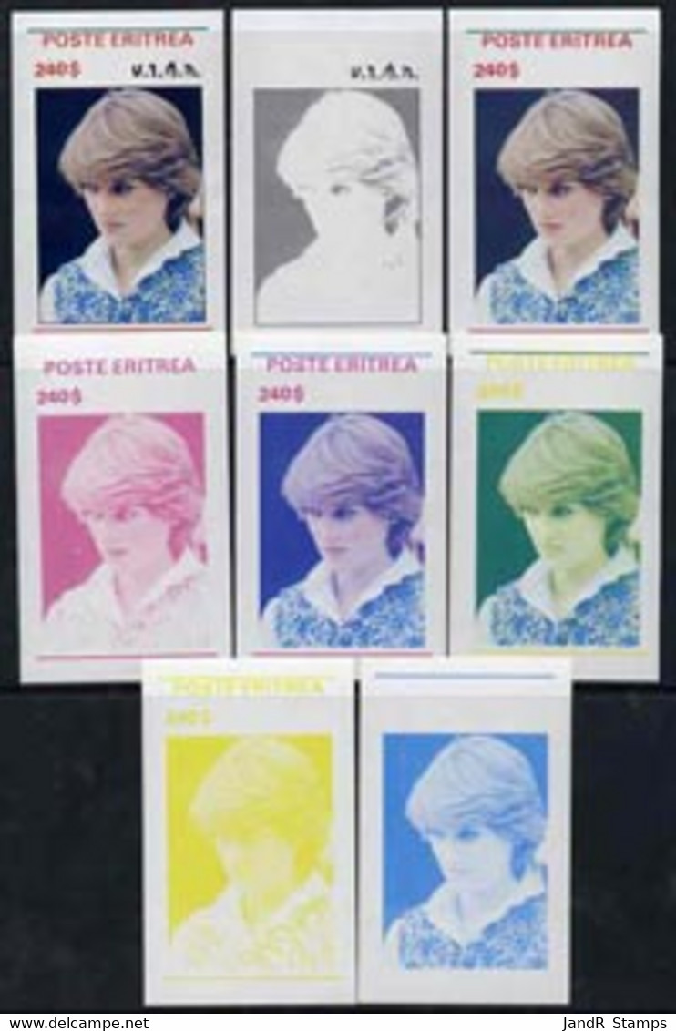 Eritrea 1982 Princess Di's 21st Birthday Imperf Deluxe Sheet ($240 Value) Set Of 8 Progressive Proofs Comprising The 4 I - Erythrée