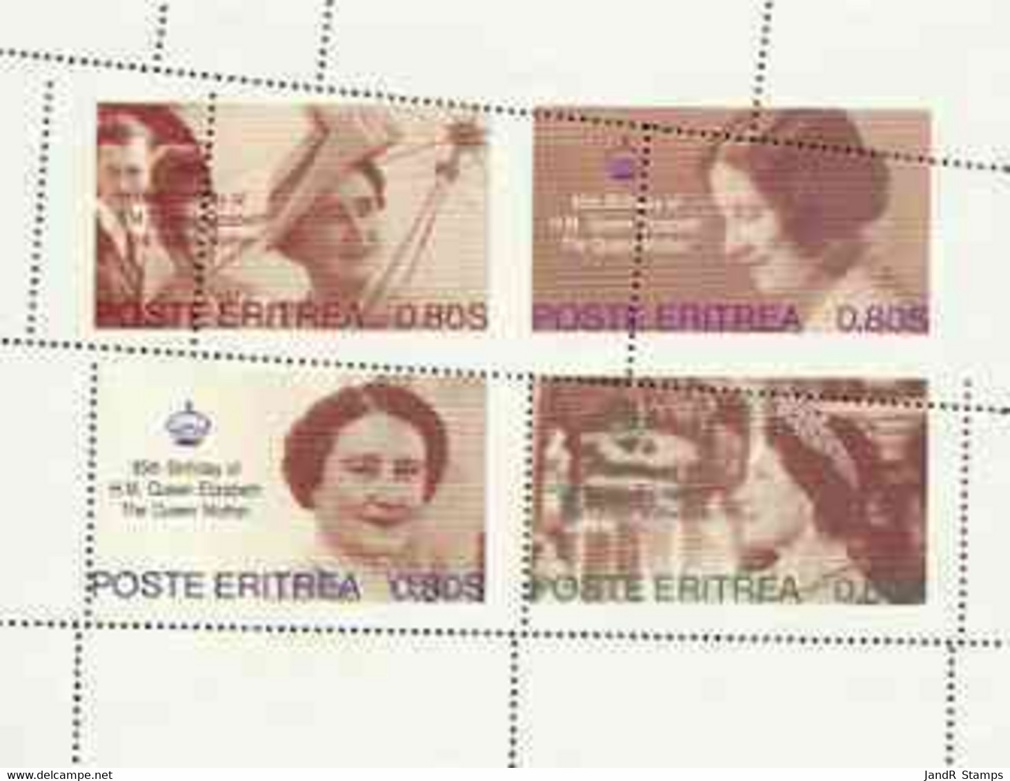 Eritrea 1985 Life & Times Of HM Queen Mother Perf Sheetlet Of 4 With Perforations Dramatically Misplaced - Eritrea